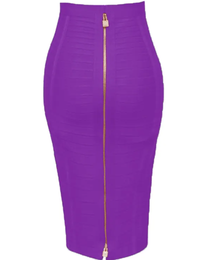 Solid Color Zipper Bandage Skirt
