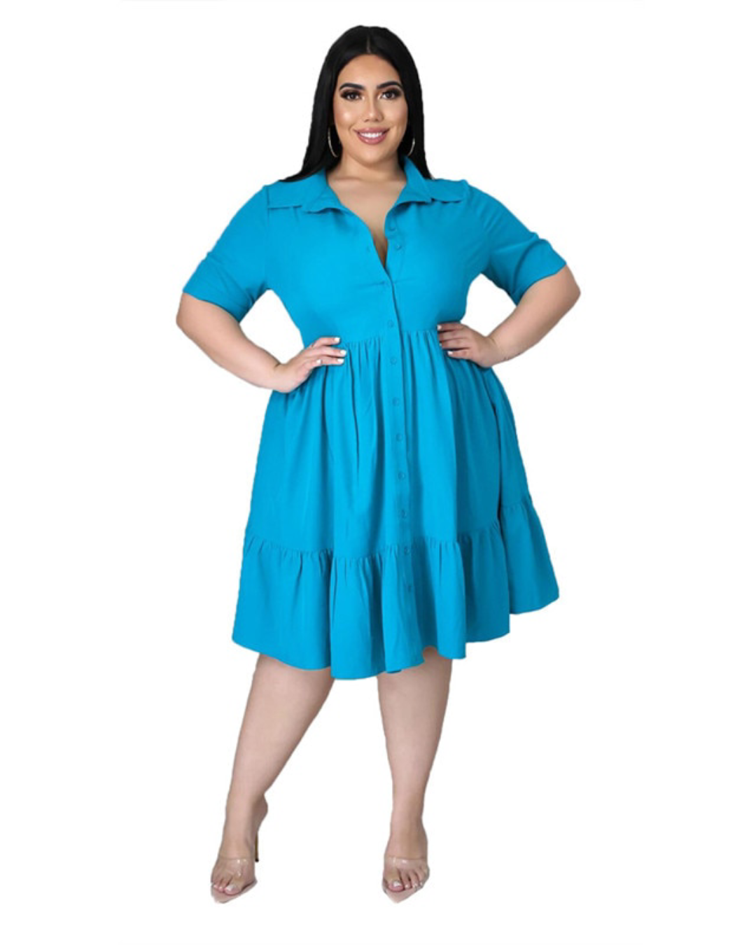 Plus Size Ruffle Dress Light  Blue L 