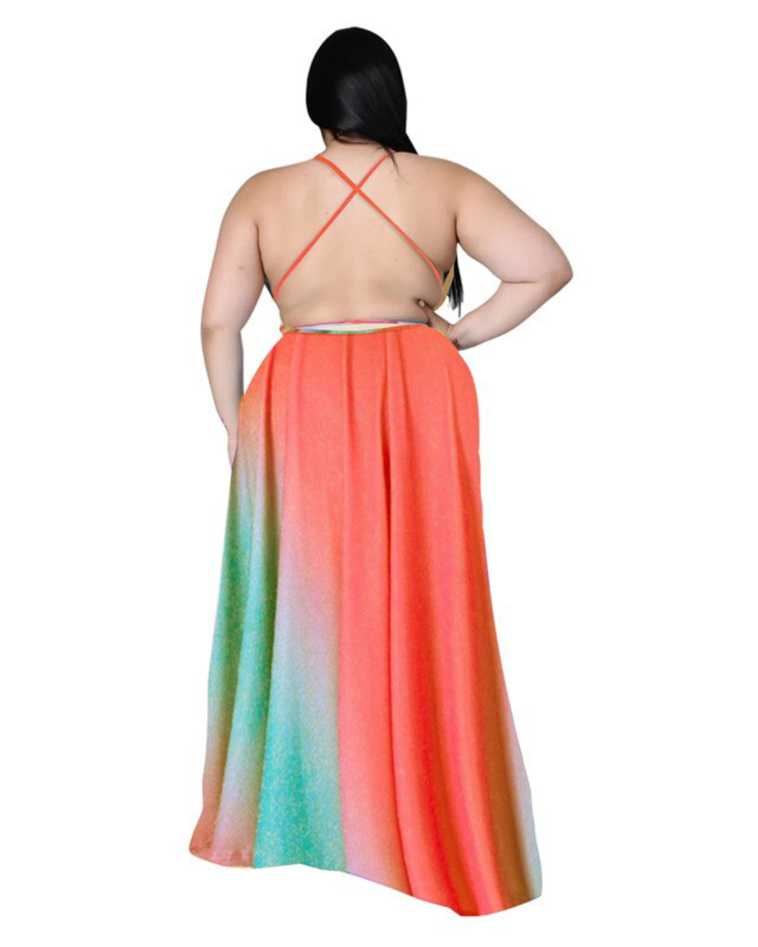 Plus Size Printed Belt Slip Dress   