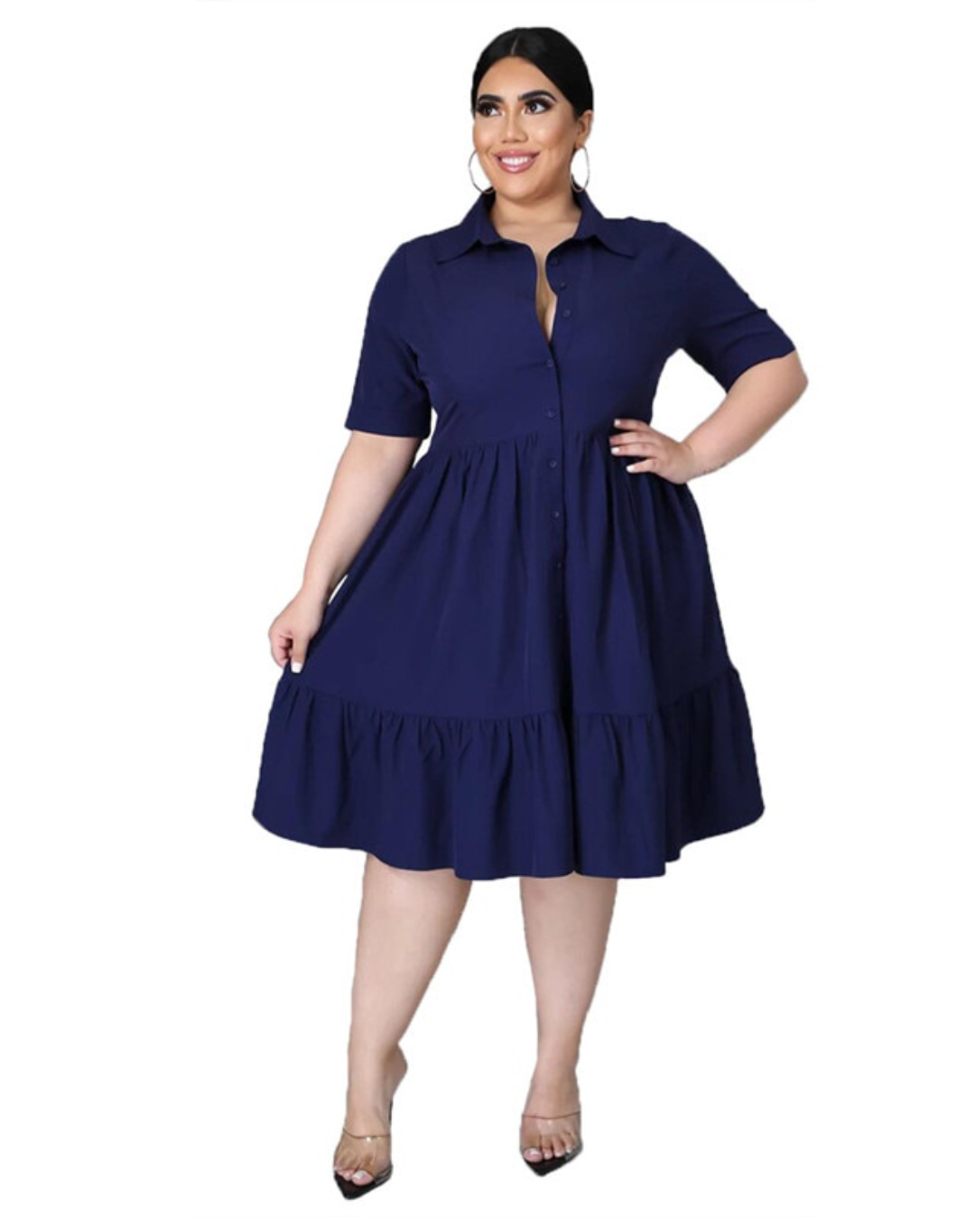 Plus Size Ruffle Dress Deep Blue L 