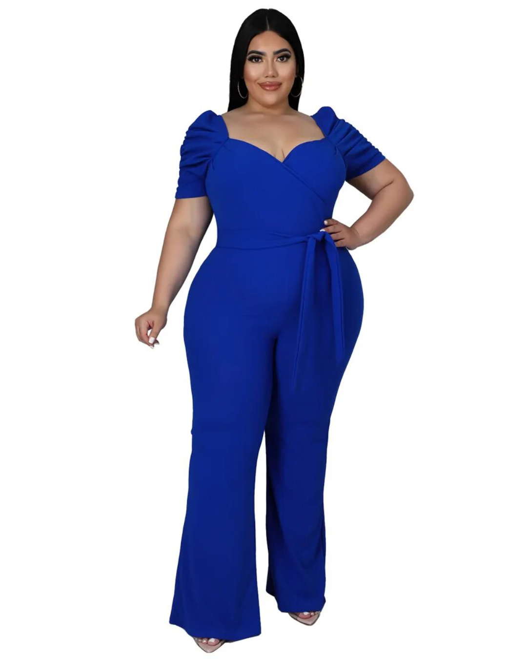 Plus Size Solid Color Romper Blue L 