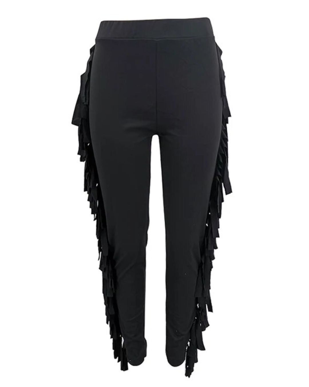 Long Tassel Fringed Pencil Pants Black S 