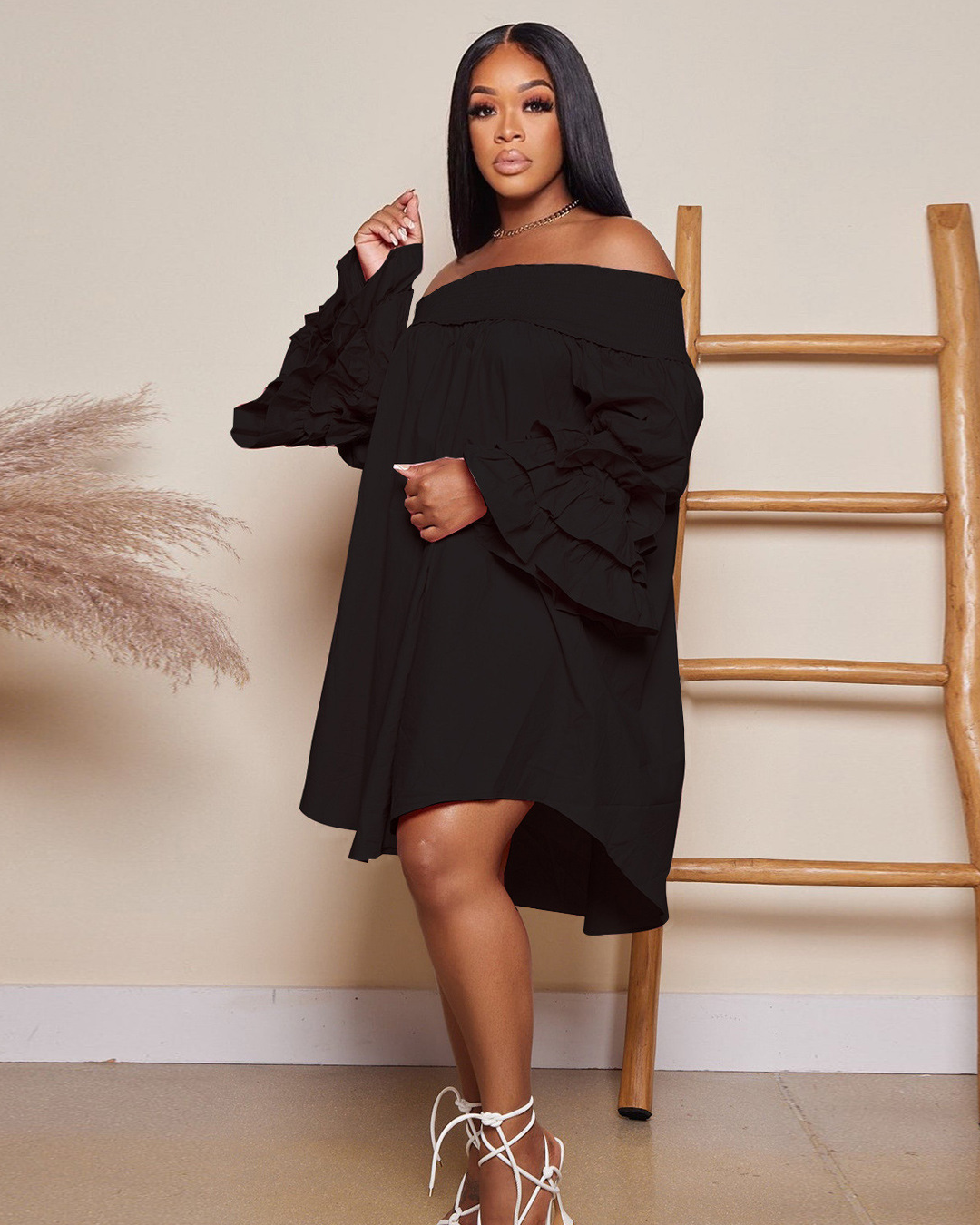 Plus Size Off Shoulder Dress Black L 