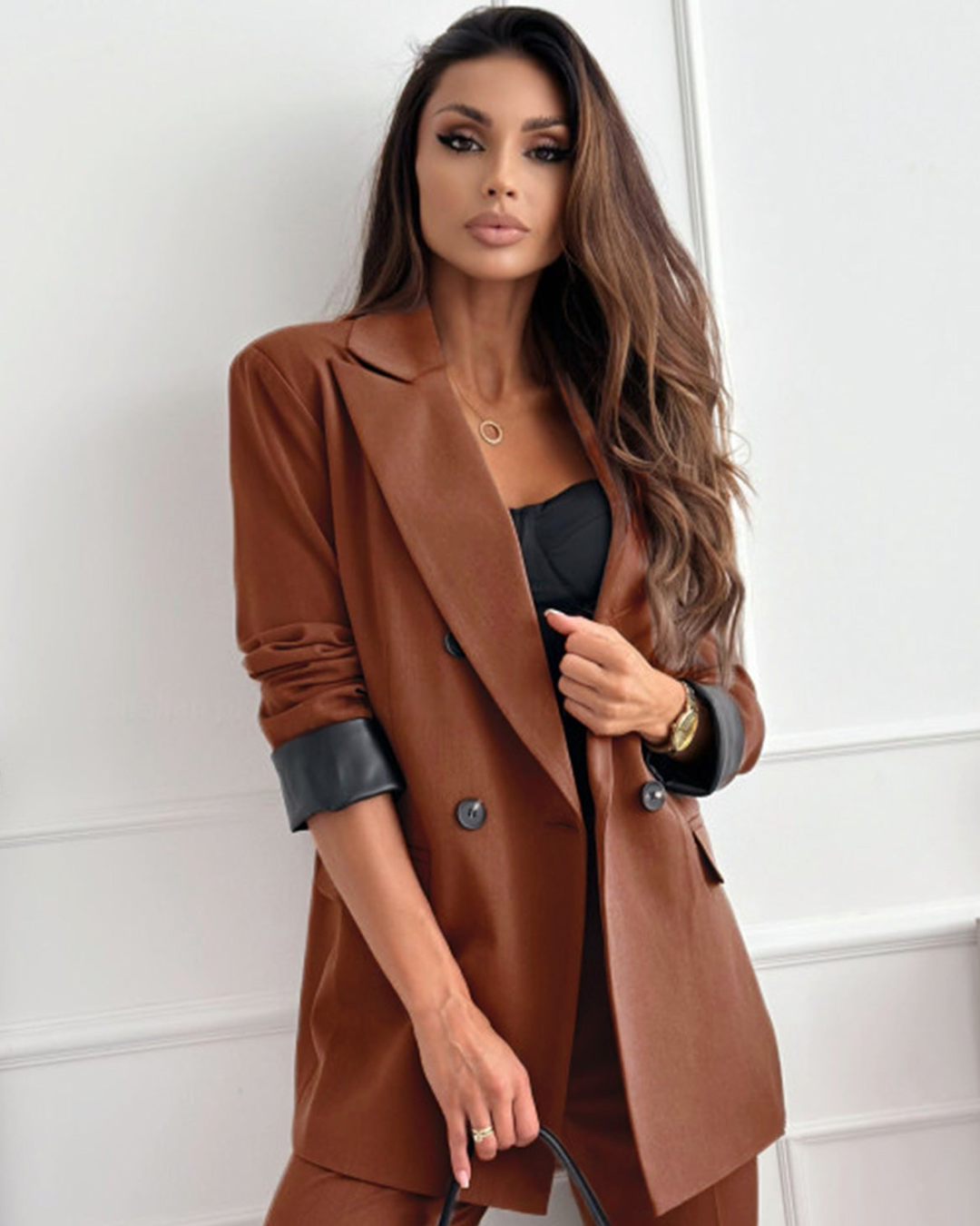 Oversized Faux Leather Blazer Jacket   