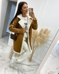 Lapel Collar Exposed Seam Buttoned Coat Camel S 