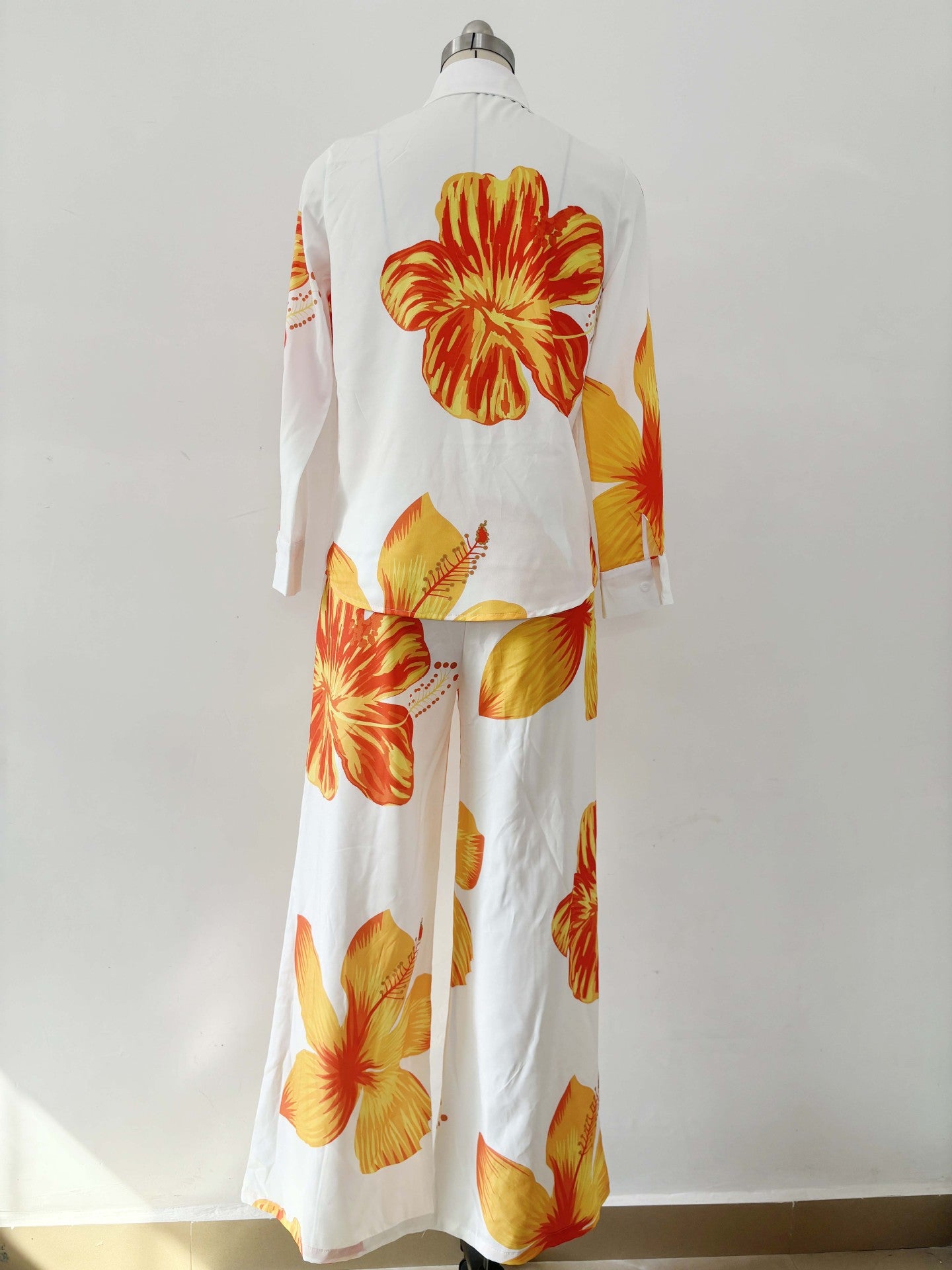 Printed shirt and wide leg casual set