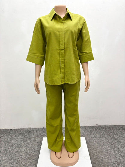 Summer plus Size Loose Cardigan Trousers Two Piece Sets Women