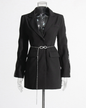 Chain Decoration Tight Waist Blazer S Black 