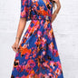 Chest Buckle High Waist Slim Pleated Printing Slip Dress Women S Blue