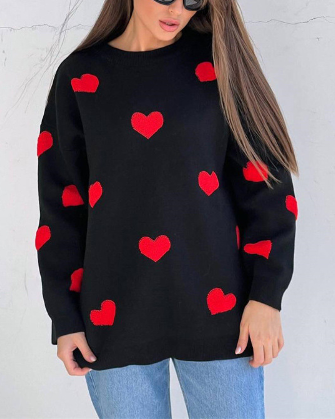 Embroidered Crew Neck Sweater S Black 