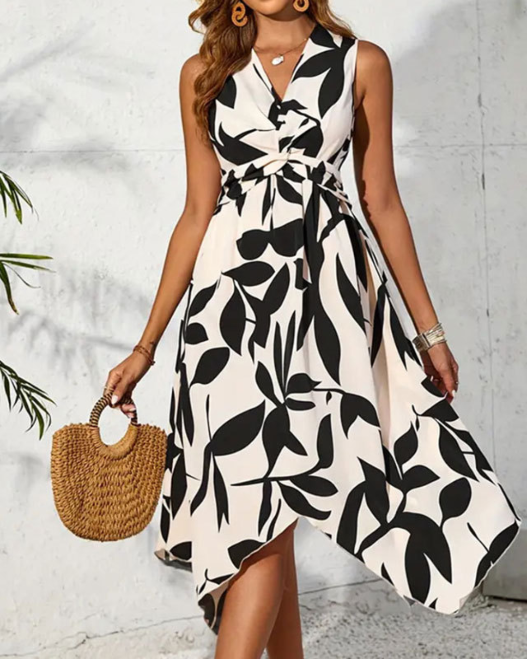 Leaf Print Midi Dress   