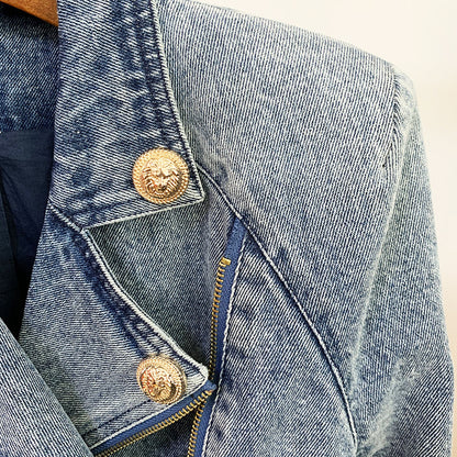 Denim Oblique Zipper Moto Jacket
