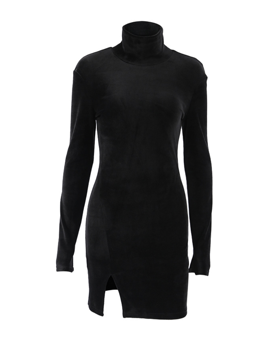 Slim Fit Velvet Sheath Turtleneck Dress   