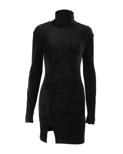 Slim Fit Velvet Sheath Turtleneck Dress   