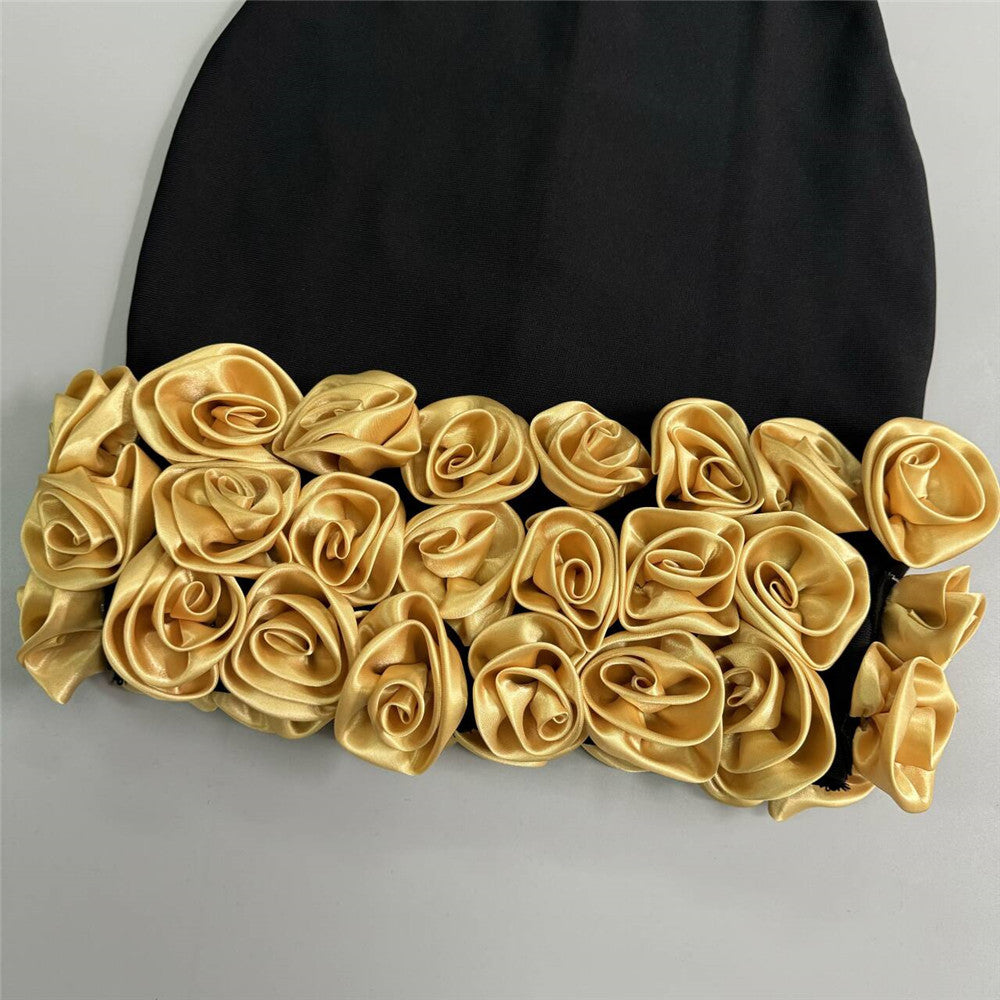 Three Dimensional Golden Floral Sexy Tube Top Bandage One Piece Dress