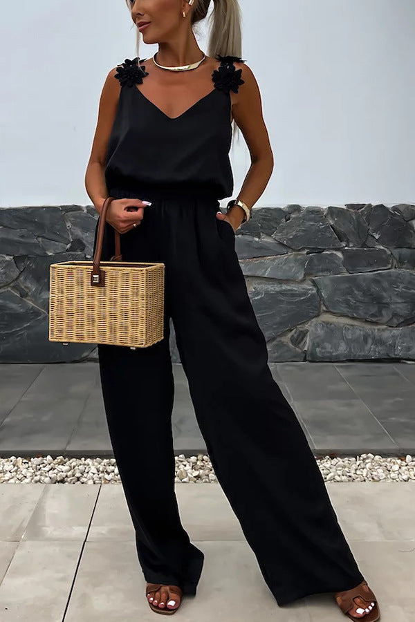 Suspender Sleeveless Pocket Casual Loose Jumpsuit