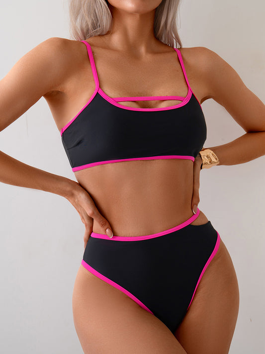 Bikini Swimsuit Women Sexy Backless Color Block Split Swimsuit Bikini