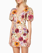 Floral Sheath Lantern Embroidered Dress S Apricot 