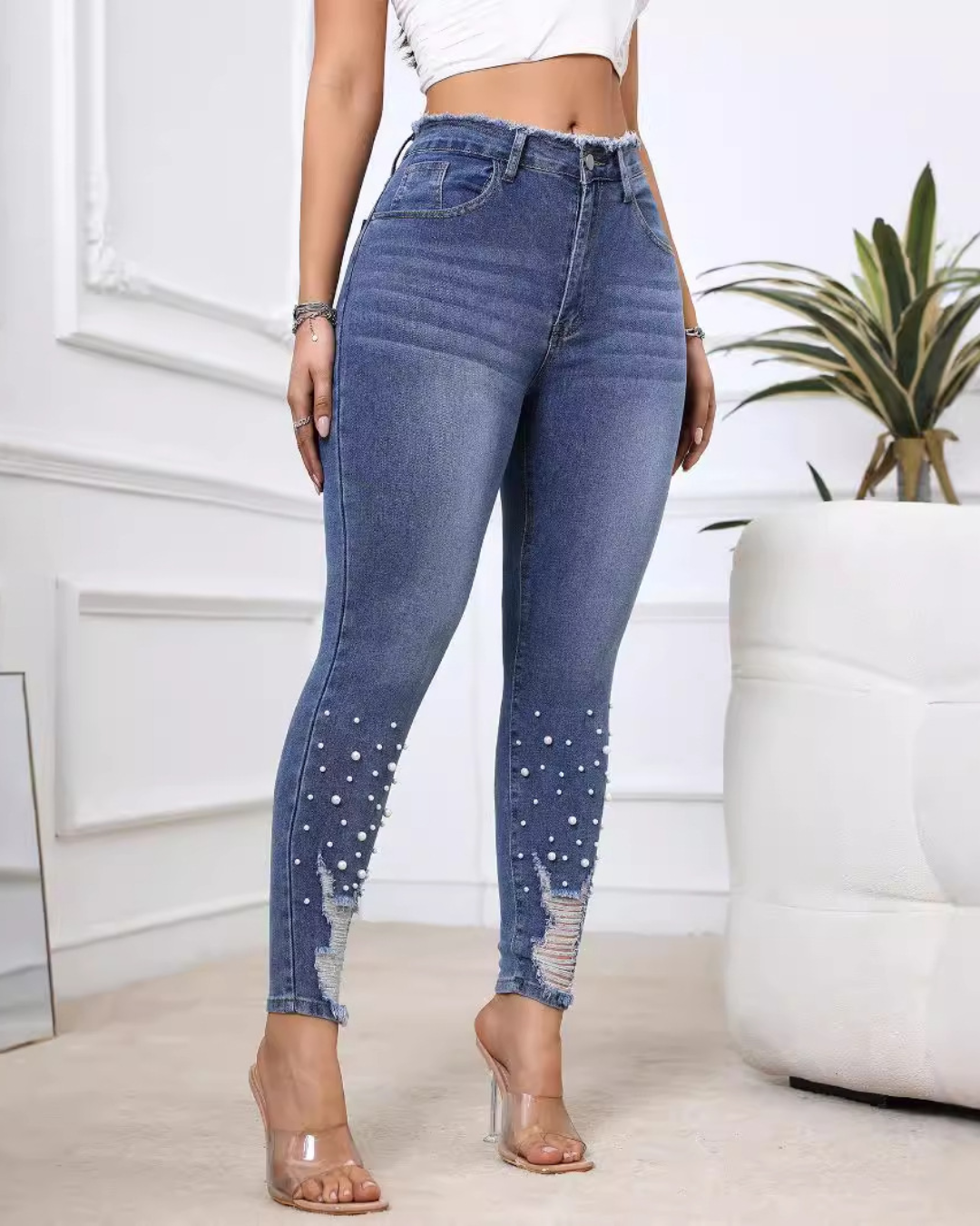 Pearl Ripped Denim Trouser   