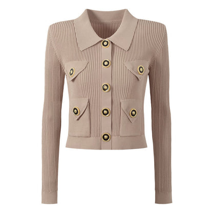 Knitted Cardigan and Skirt Set S Khaki Jacket