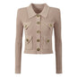Knitted Cardigan and Skirt Set S Khaki Jacket