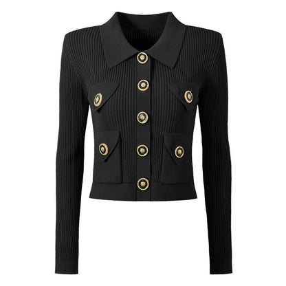 Knitted Cardigan and Skirt Set S Black Top