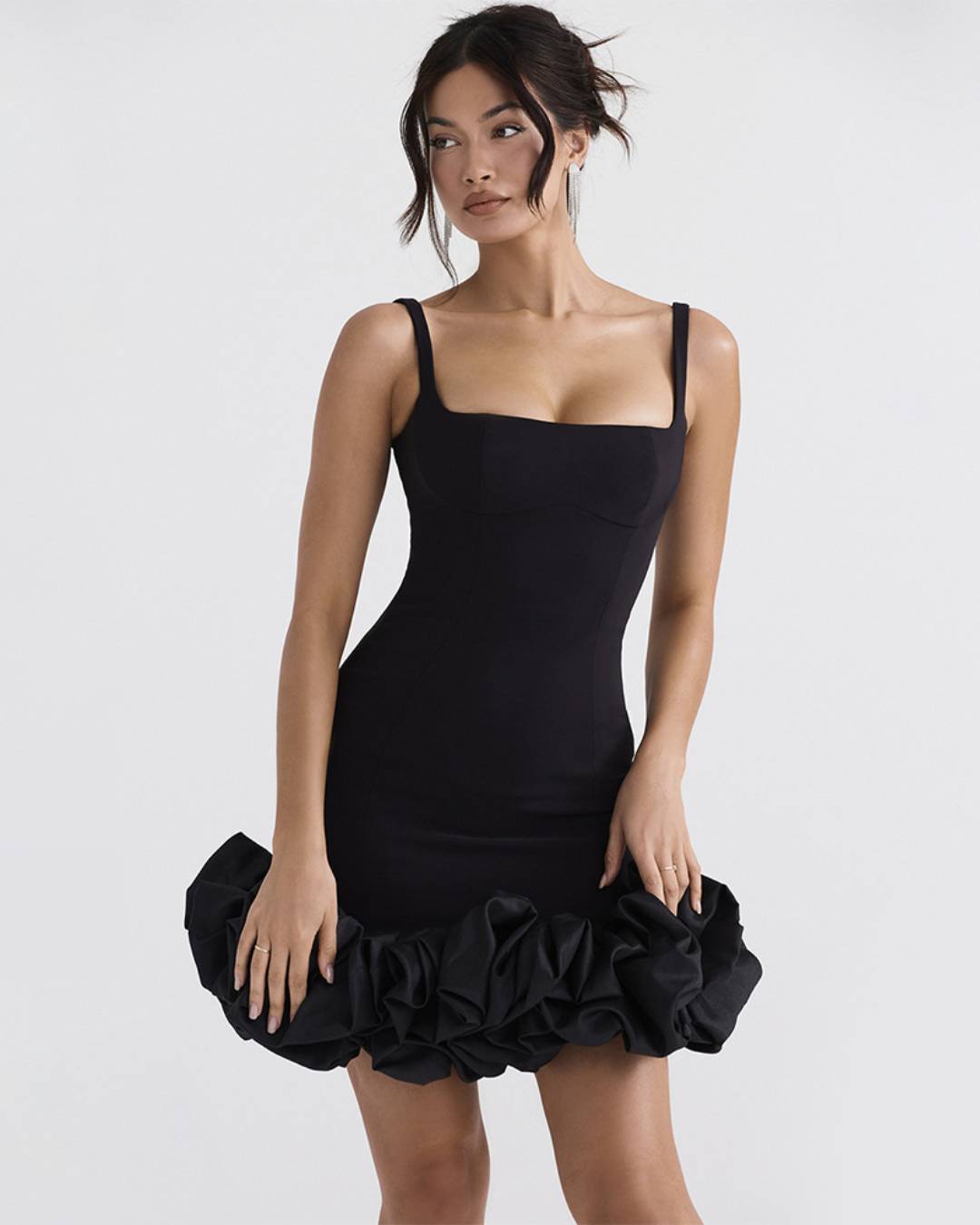 Slip Backless Square Collar French Dress XS Black 