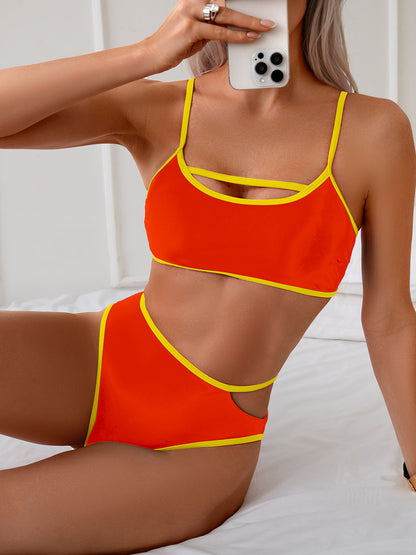 Bikini Swimsuit Women Sexy Backless Color Block Split Swimsuit Bikini