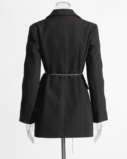Chain Decoration Tight Waist Blazer   
