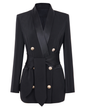 Metal Buckle Double Breasted Blazer S Black 