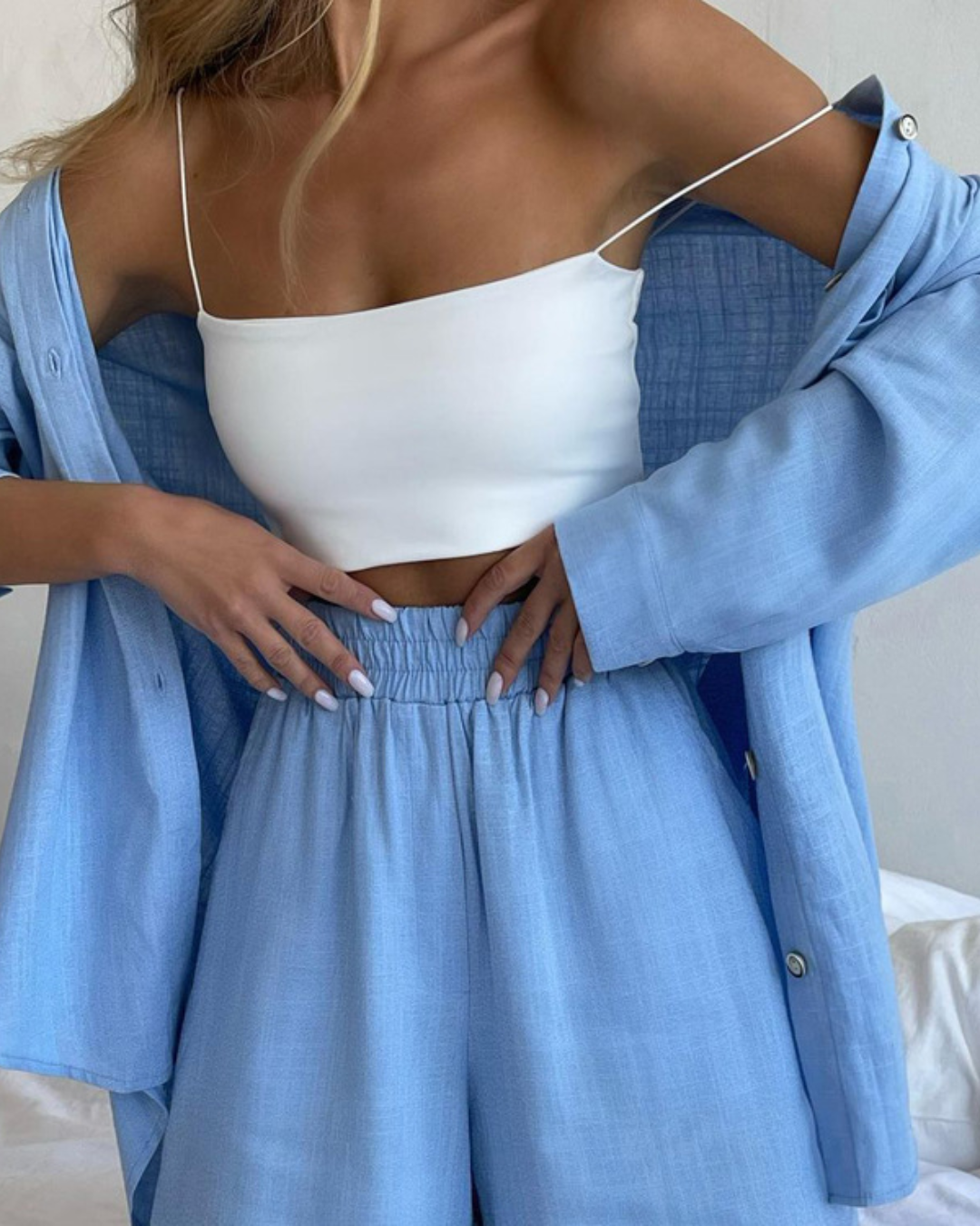 Single Breasted Two Piece Set S Blue 