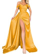 Cocktail High Slit Sexy Host Off Shoulder Slimming Party Evening Dress S Yellow
