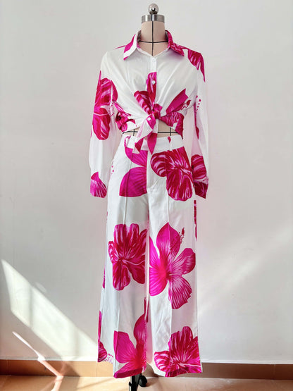 Printed shirt and wide leg casual set