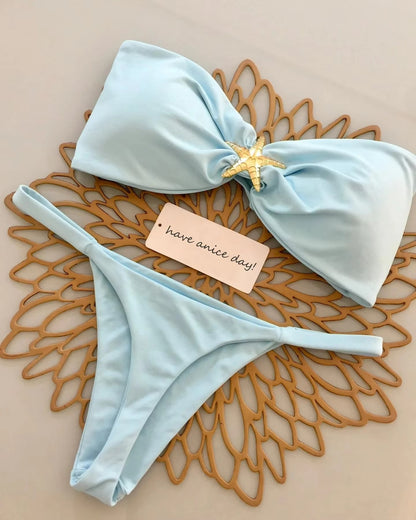 Bikini Sexy Bikini Solid Color Tube Top Split Women Swimsuit Swimsuit Women