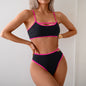 Bikini Swimsuit Women Sexy Backless Color Block Split Swimsuit Bikini S Black rose red