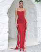 Tube Top Ribbon Slim Dress XS Red 