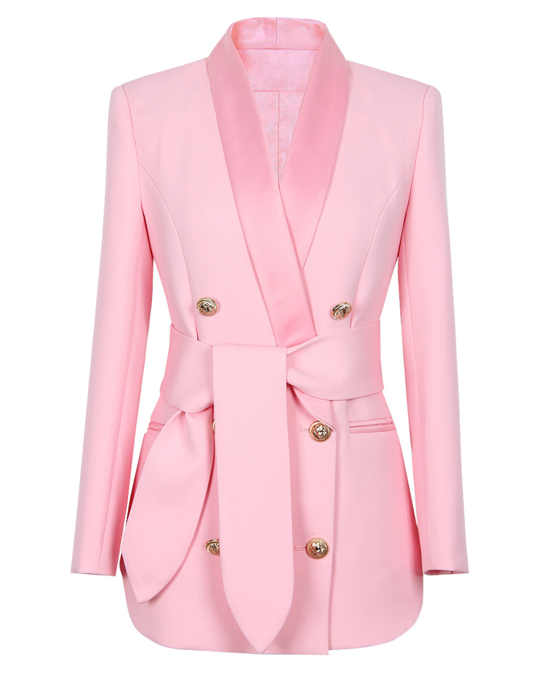 Metal Buckle Double Breasted Blazer S Pink 