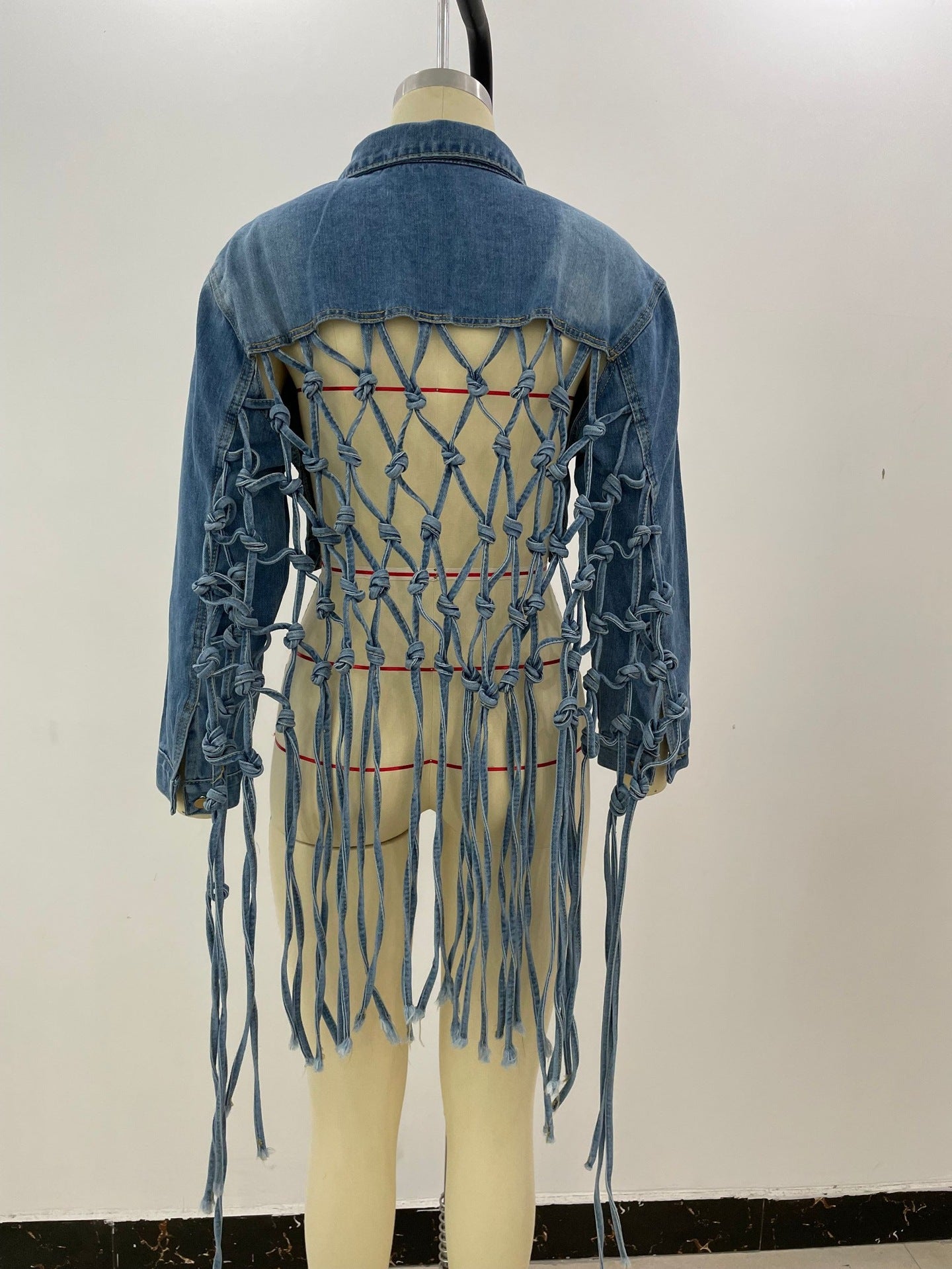 Back Grid Tassel Denim Jacket