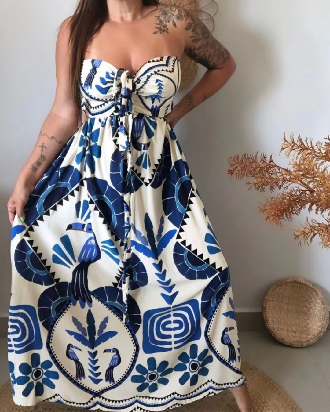 Lace Amplified Craft Printing Dress   