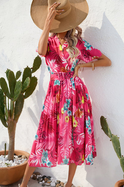 Summer Floral Print Crumpled Short Sleeve Dress