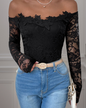 Lace Stitching Long Sleeve bodysuit Black S