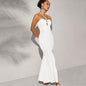 Spring Summer Halter Dress High Waist Slim Fit Elegant Fishtail Dress S White
