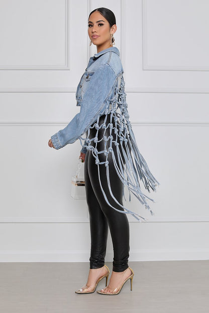 Back Grid Tassel Denim Jacket