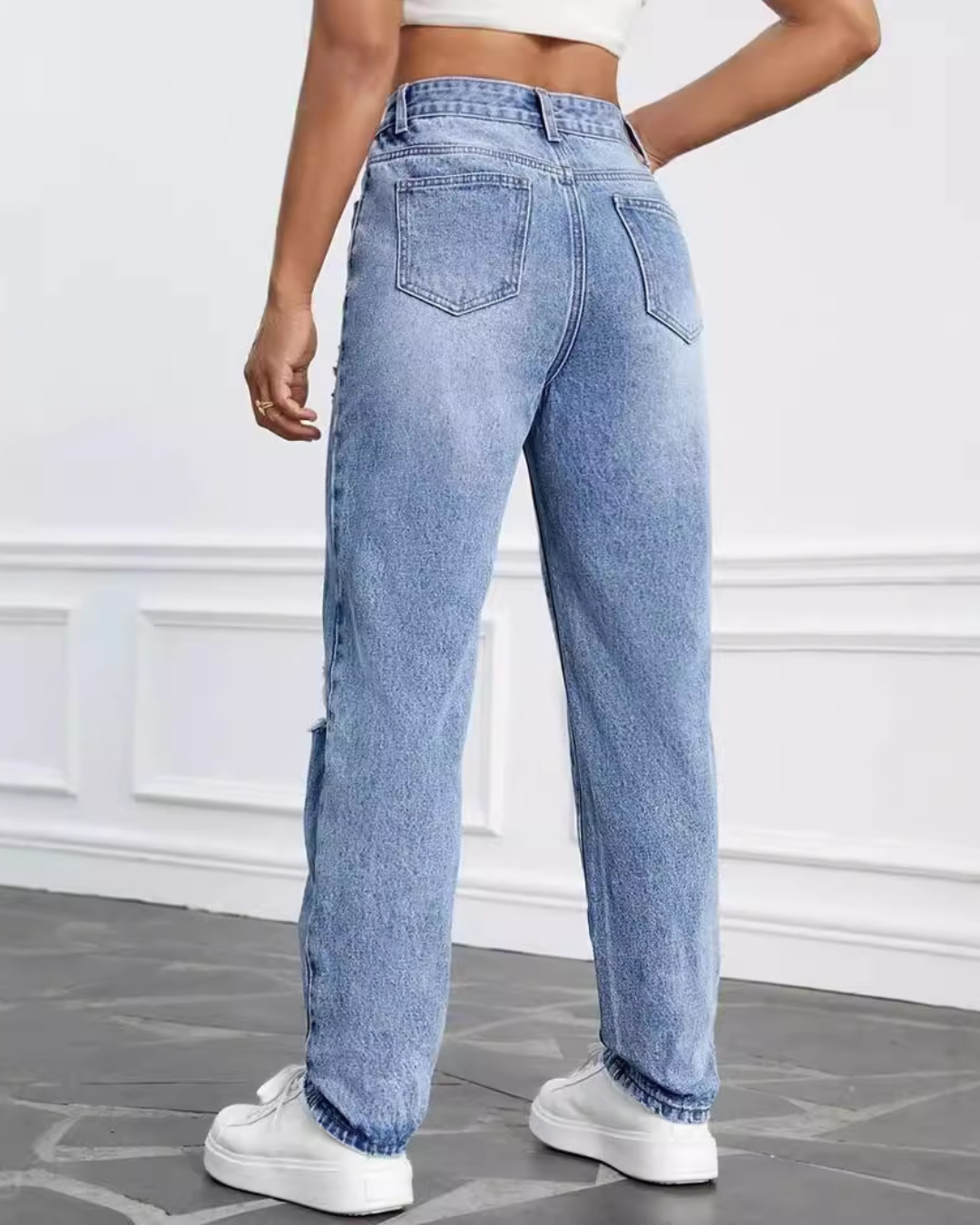 High Waist Straight Leg Jeans Pants   