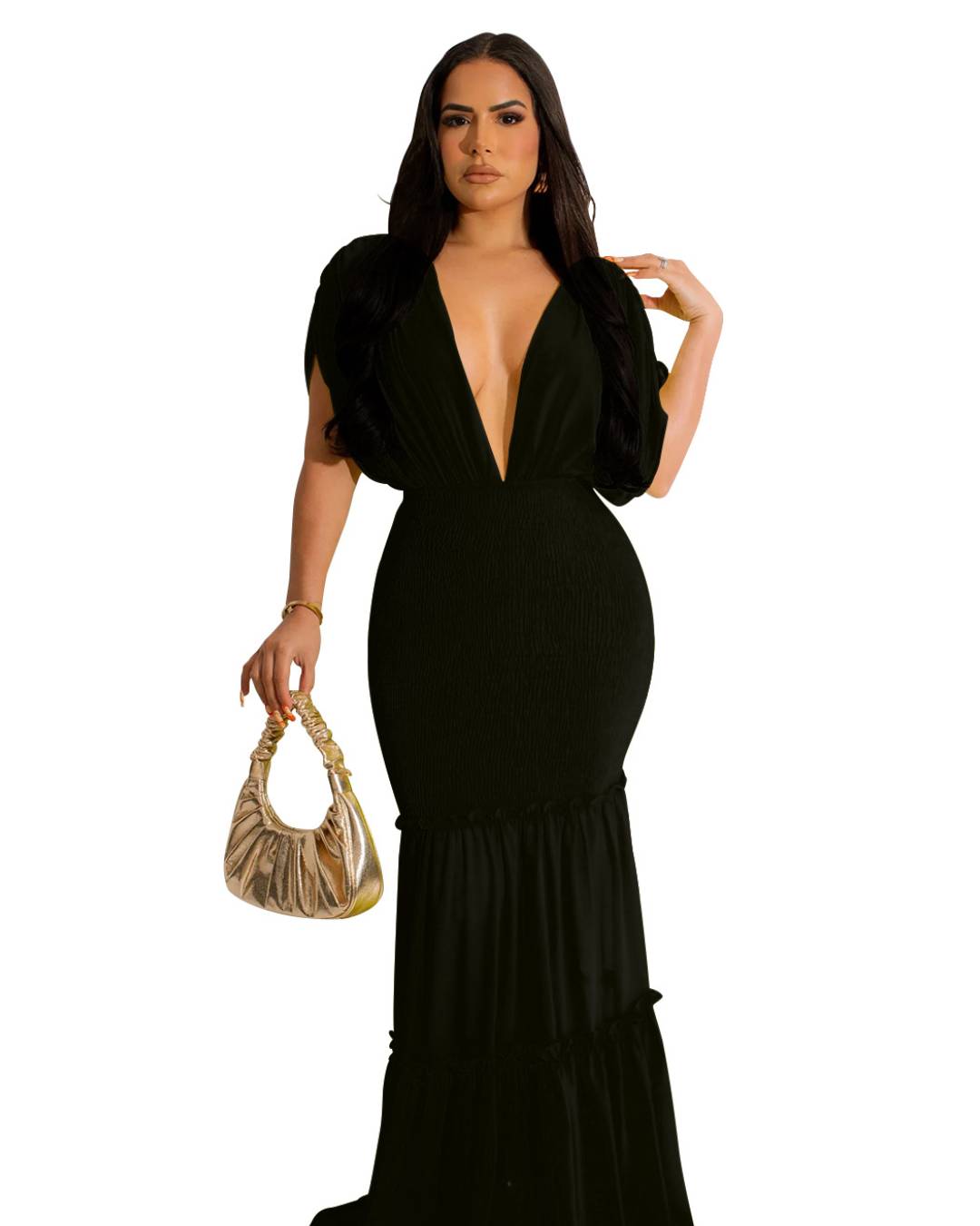 Pleated V Neck Sleeveless Dress   