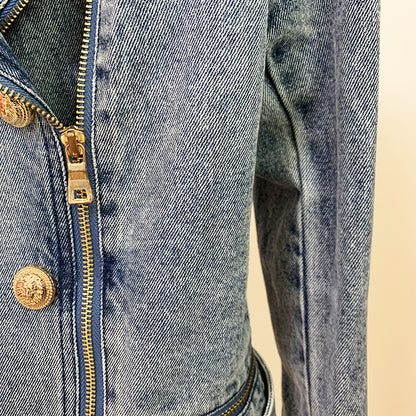 Denim Oblique Zipper Moto Jacket