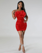 Sheath Feather Sequin Dress S Red 