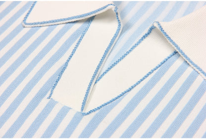Sleeveless Knit Striped Collared pocket short Dress