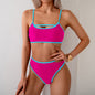 Bikini Swimsuit Women Sexy Backless Color Block Split Swimsuit Bikini S Rose Red Lake Blue
