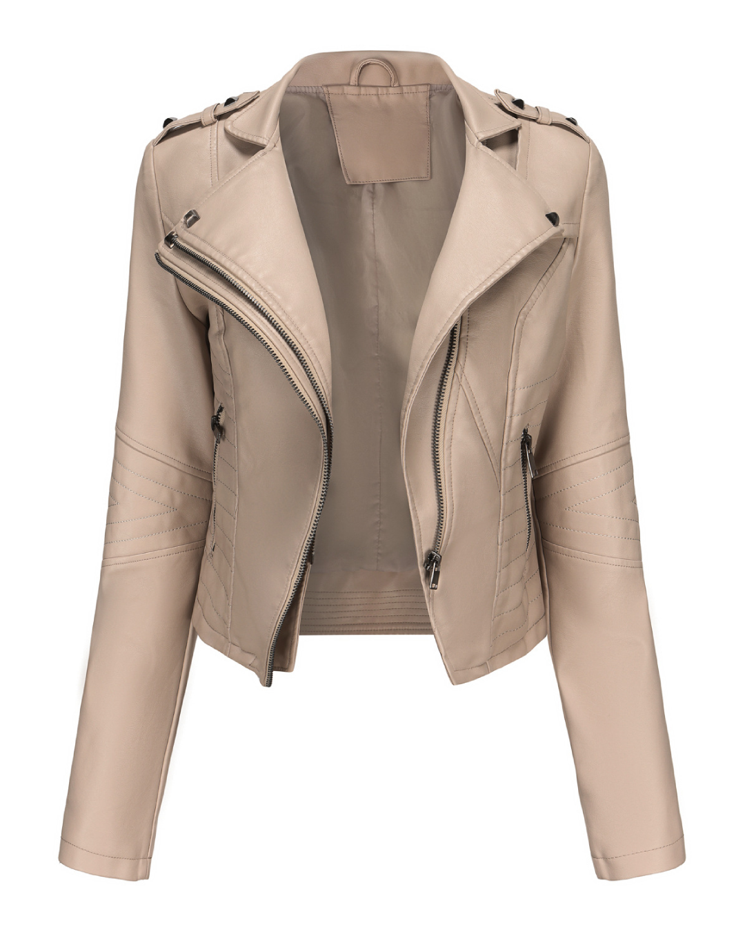 Slim Fit Long Sleeved Leather Jacket Ivory S 